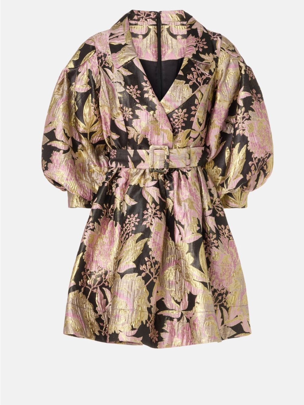 Jewel x Badgley Mischka Metallic Brocade Belted Mini Dress Black Pink Gold 16